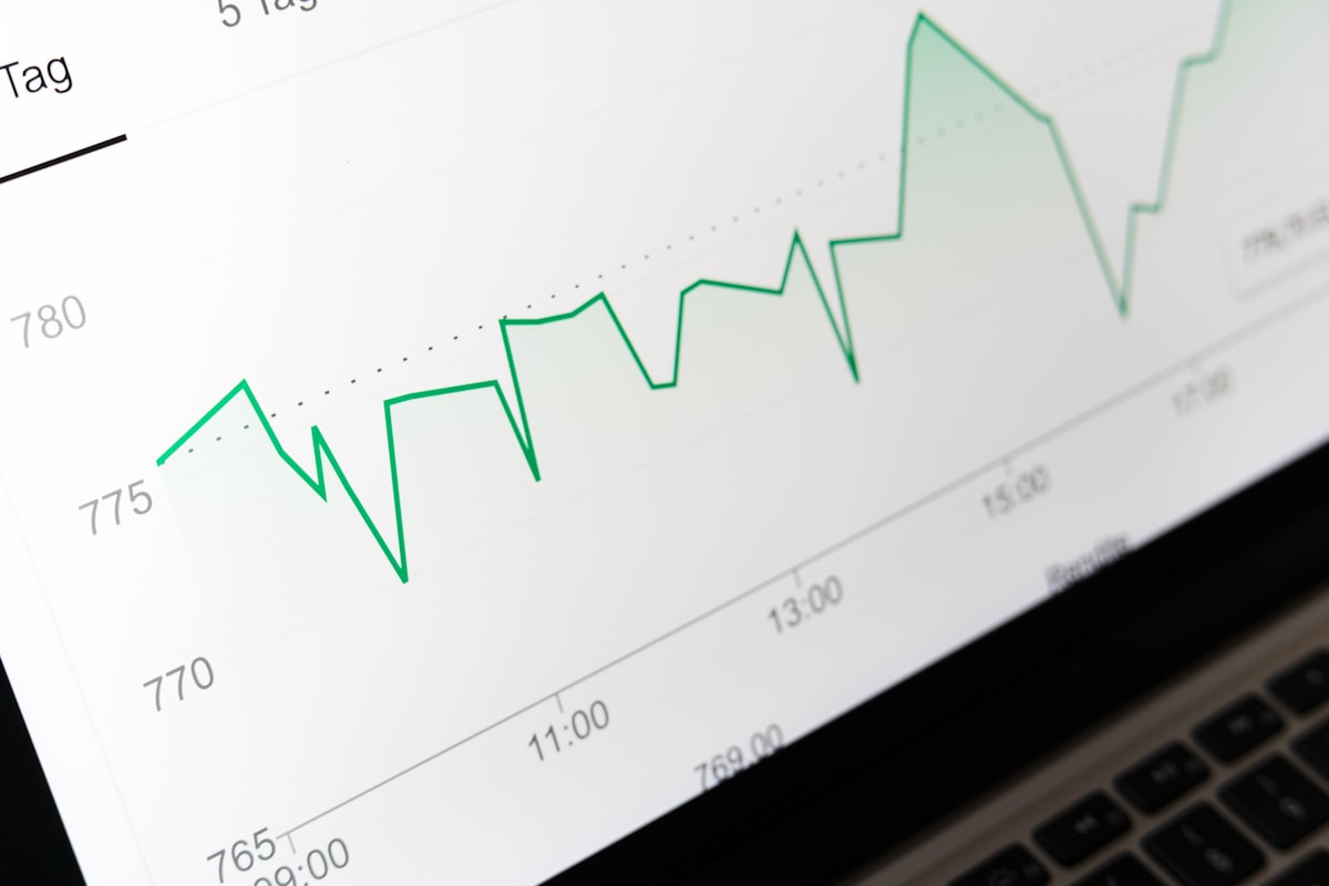 Stock market chart displayed on a laptop screen